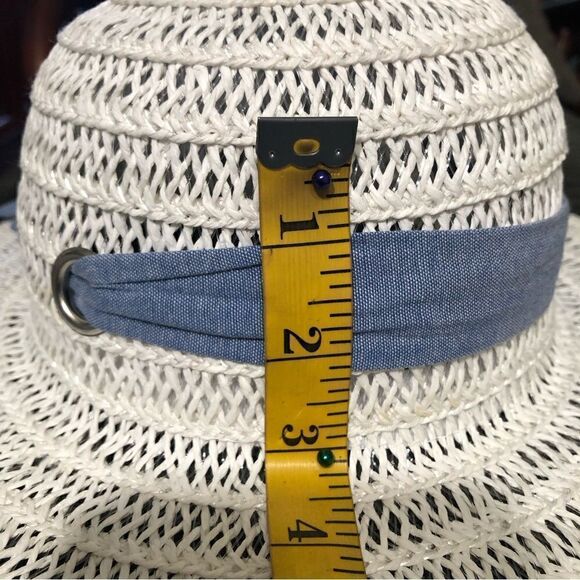 Off White Woven Wide Brim Kids Summer Hat OS - Picture 7 of 9